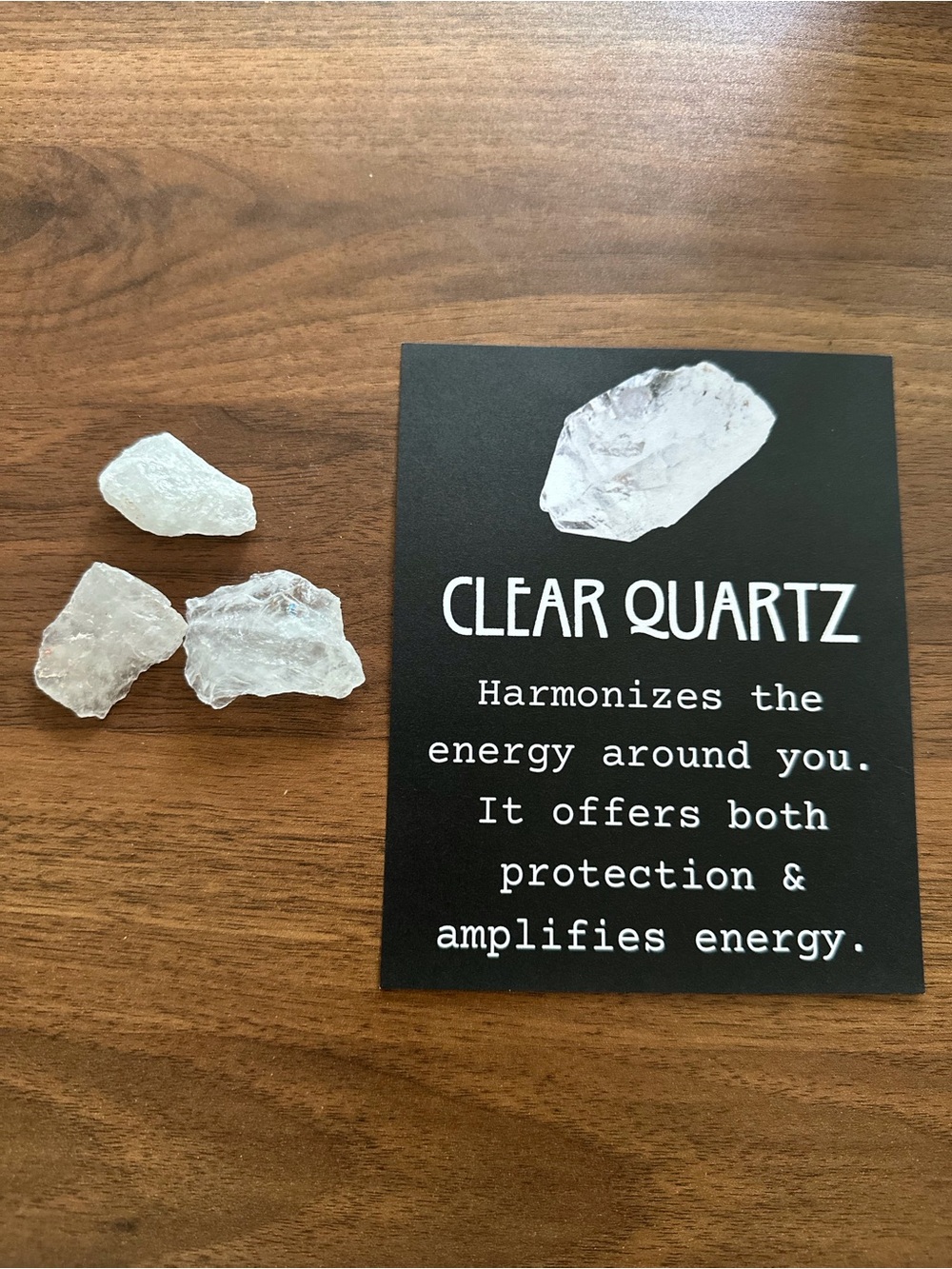 3 pcs Clear Quartz Raw Crystal Set with Info Card - White/Clear